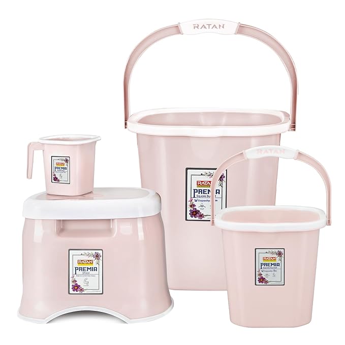 RATAN PLASTICWARE Premia Bathroom Set (Bucket 5L X 1) + (Bucket 18L X 1) + (Mug 1.5L X 1) + (Small Stool X 1)